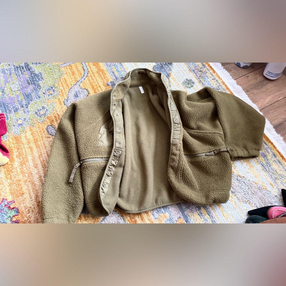Free People Hit The Slopes Fleece Jacket Olive Green XS - Picture 7 of 8